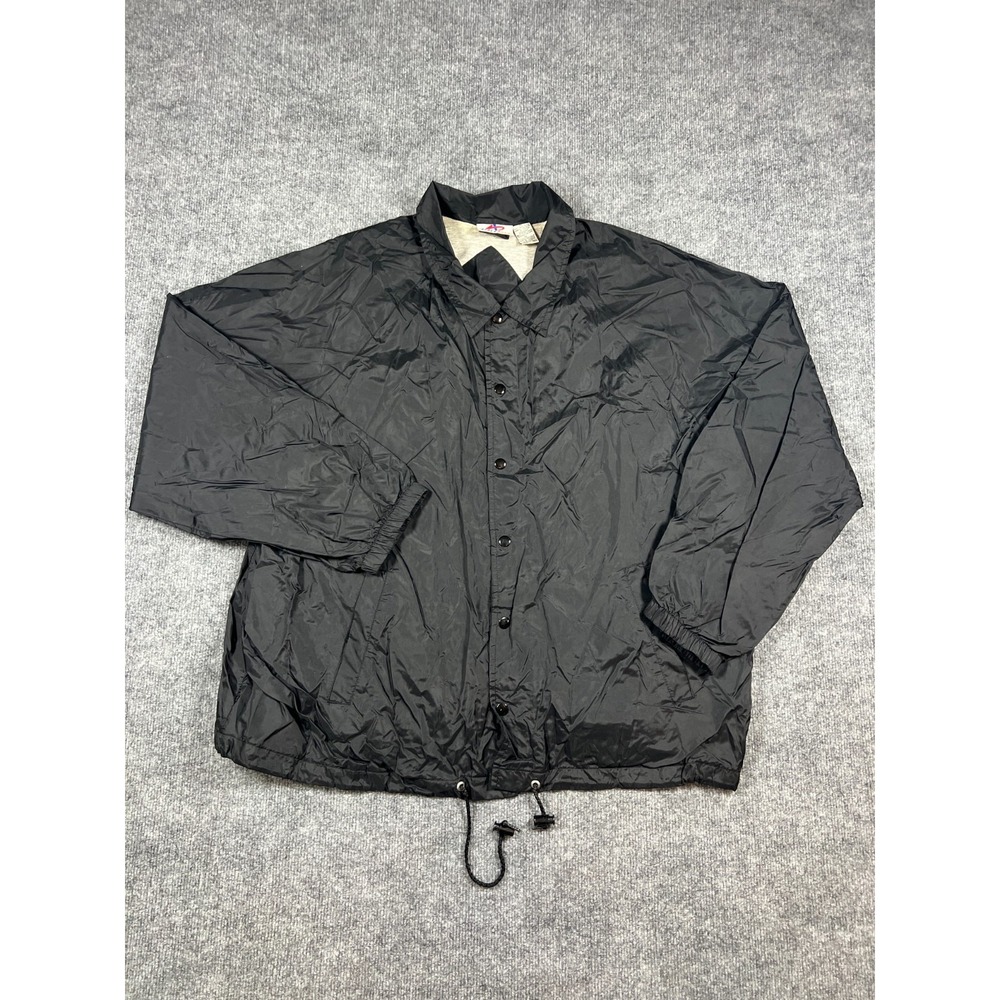 Athletech Windbreaker Jacket Mens XL Black Nylon Snap Front Pockets Long Sleeve
